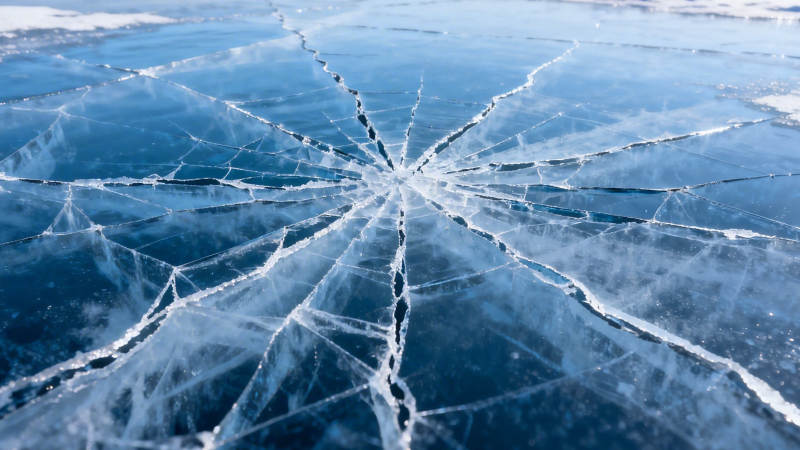 冰面裂纹如蛛网蔓延图片