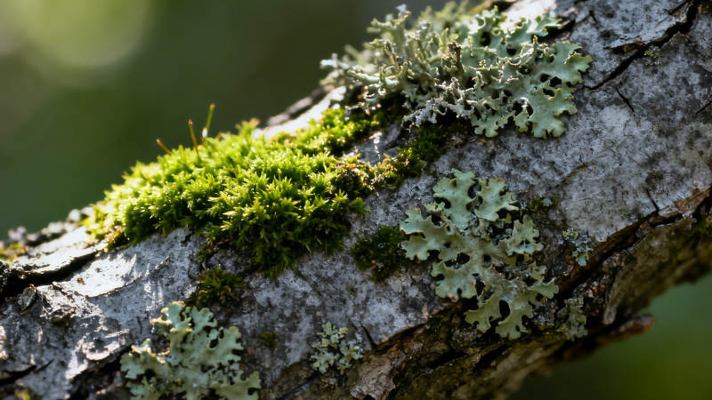 苔藓地衣覆枯枝 自然静美图片