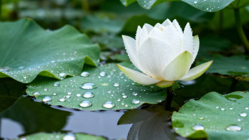 雨后白莲 叶上珠玉滚图片