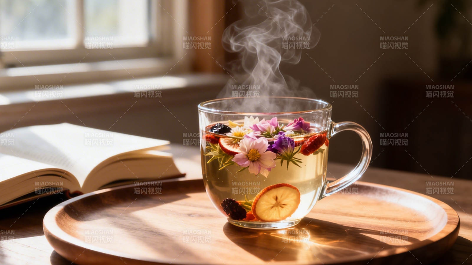窗边花茶 书香伴暖阳图片