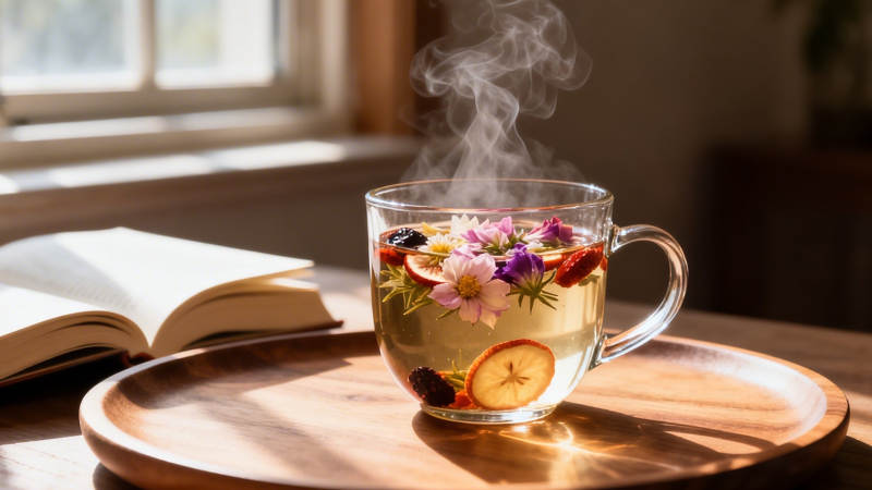 窗边花茶 书香伴暖阳图片