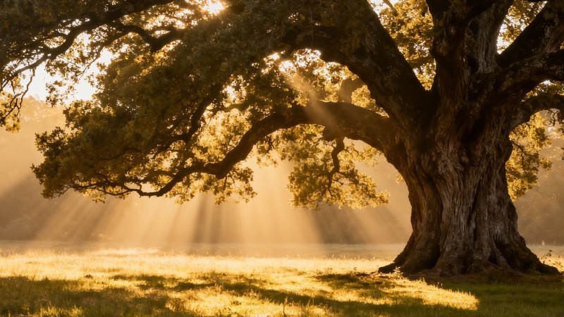 晨光穿树 金辉洒地图片