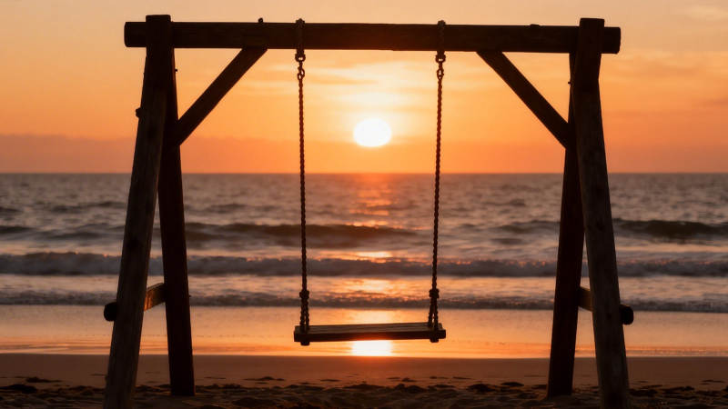 海边秋千 夕阳温柔图片