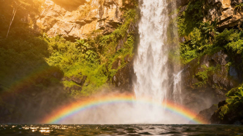 瀑布彩虹映山涧图片