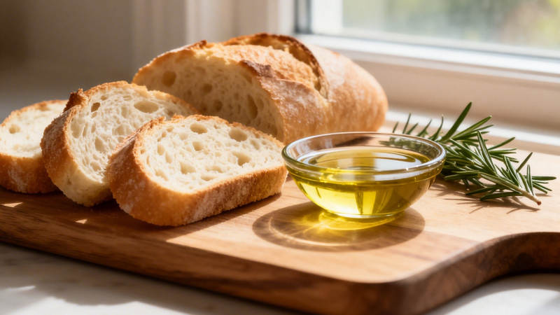 面包配橄榄油与迷迭香图片