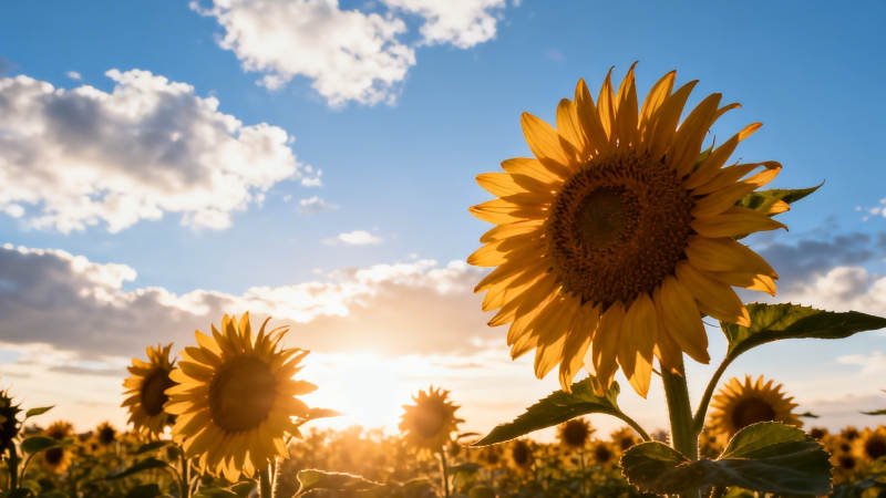 向日葵迎夕阳 金辉满田图片