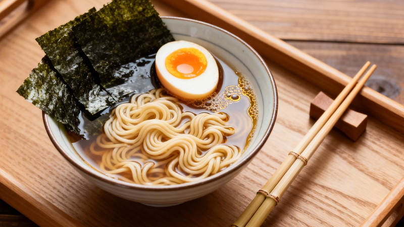 日式拉面配溏心蛋海苔图片