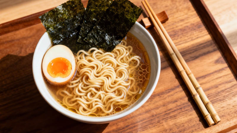 日式拉面配溏心蛋海苔图片