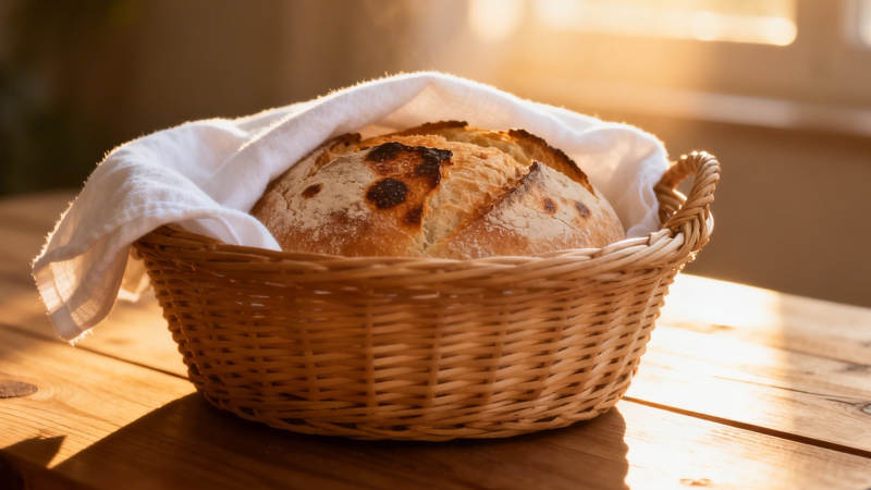 篮中暖光面包香图片