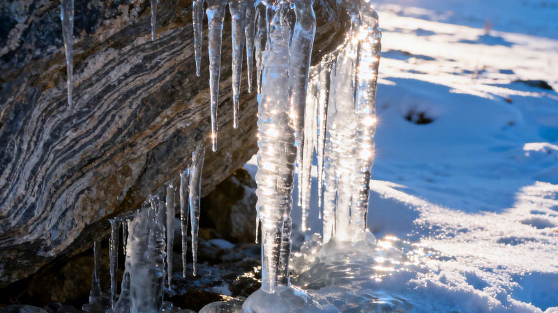 冰挂岩边 雪映寒光图片
