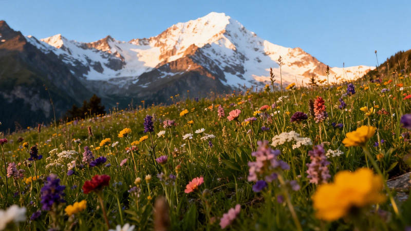 雪山花海 春日盛景图片