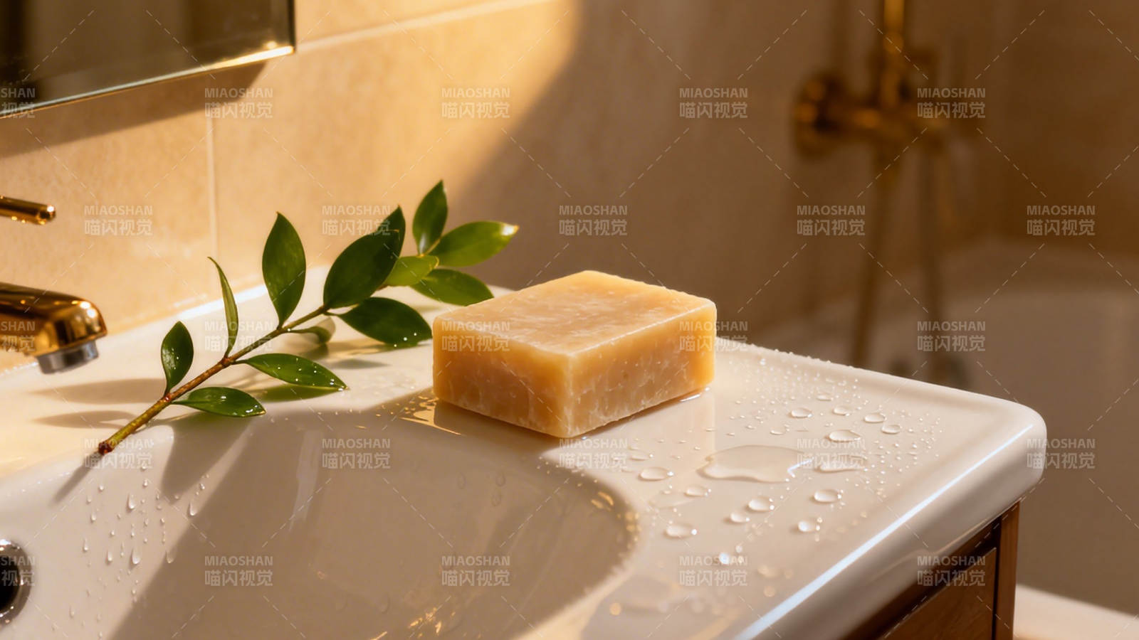 皂叶静置 浴室暖光柔图片