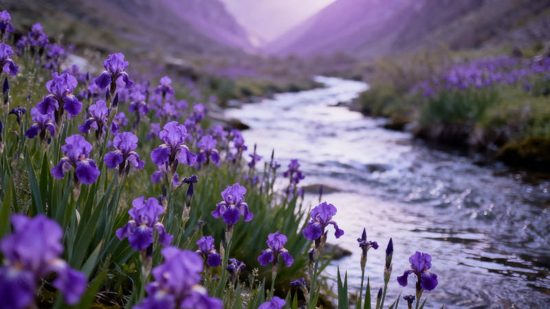 紫鸢溪谷 花伴清流图片