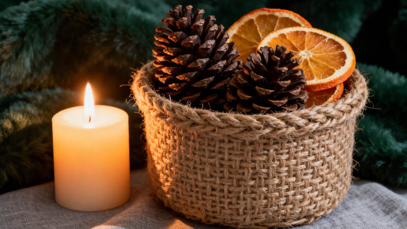 松果橙片伴烛光 暖意融融图片