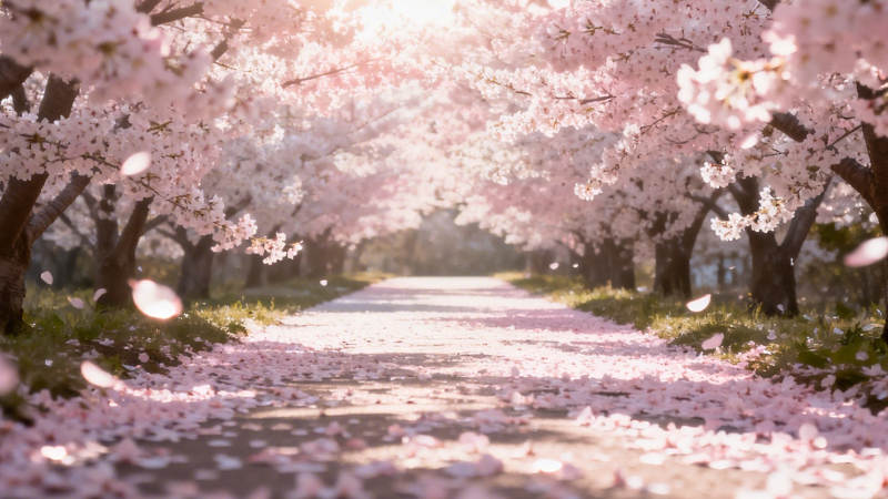 樱花隧道 落英缤纷小径图片