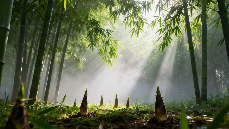 竹林晨光 笋尖破雾生图片