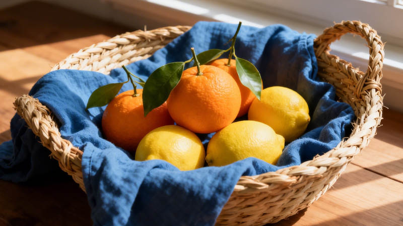 阳光下的柑橘篮图片