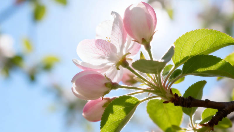 春日粉花映蓝天图片