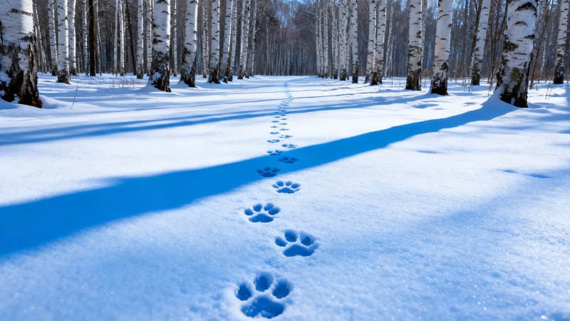 雪径熊踪 白桦林静默图片