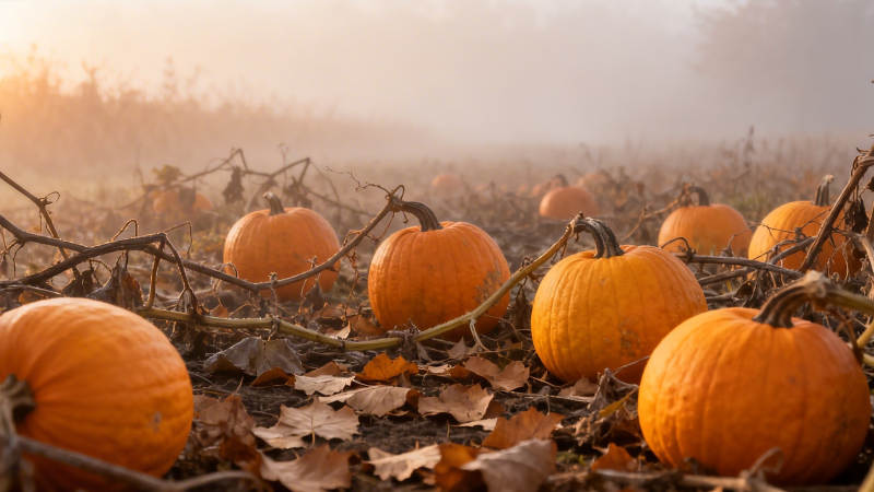 晨雾南瓜田 秋意浓如酒图片