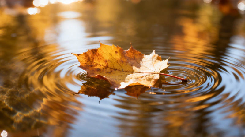 秋叶浮水 涟漪轻漾图片