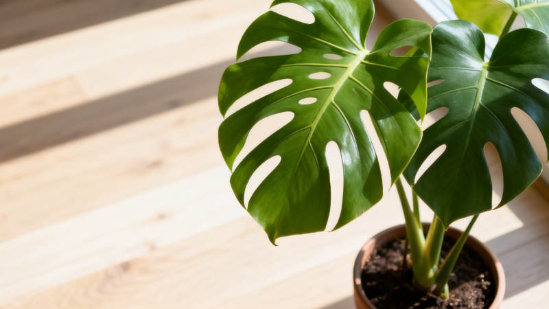 阳光下的龟背竹绿意盎然图片