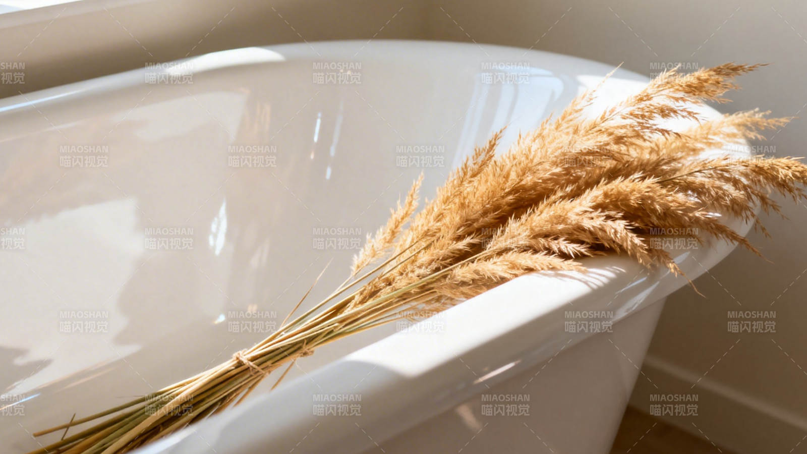 浴缸边的干花静物图片