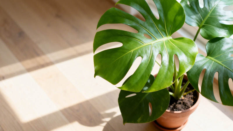 阳光下的龟背竹绿意盎然图片