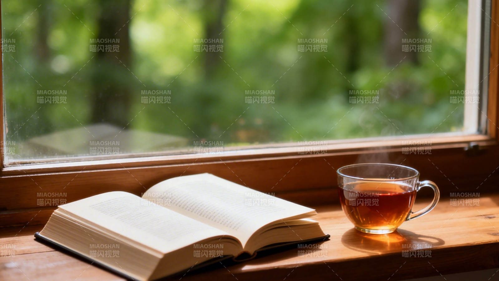 窗边书香伴茶香图片