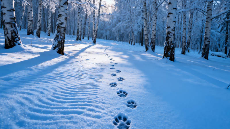 雪林兽踪 静谧冬日足迹图片