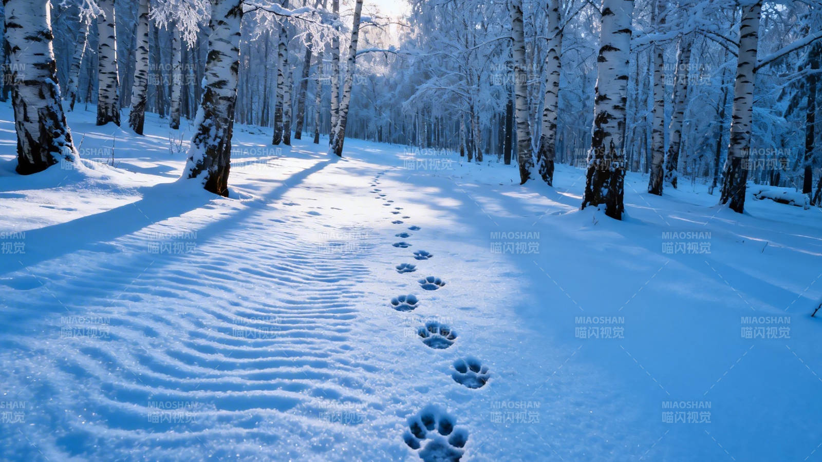 雪林兽踪 静谧冬日足迹图片