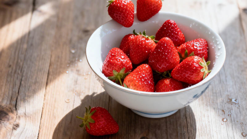 阳光草莓碗 鲜红诱人图片