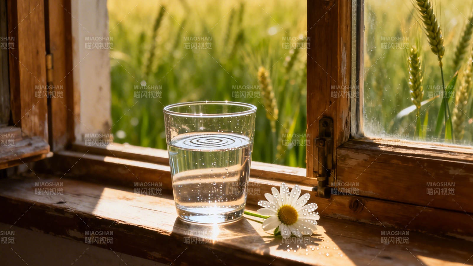 窗台水杯伴雏菊 麦田暖阳入画来图片