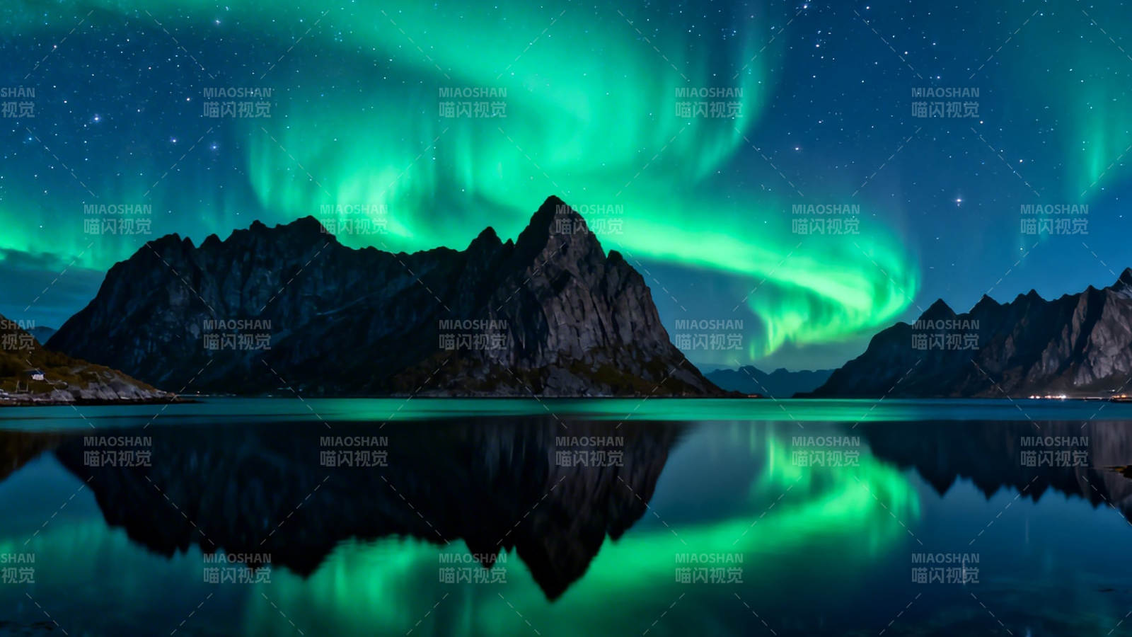 极光映山 静夜如镜图片