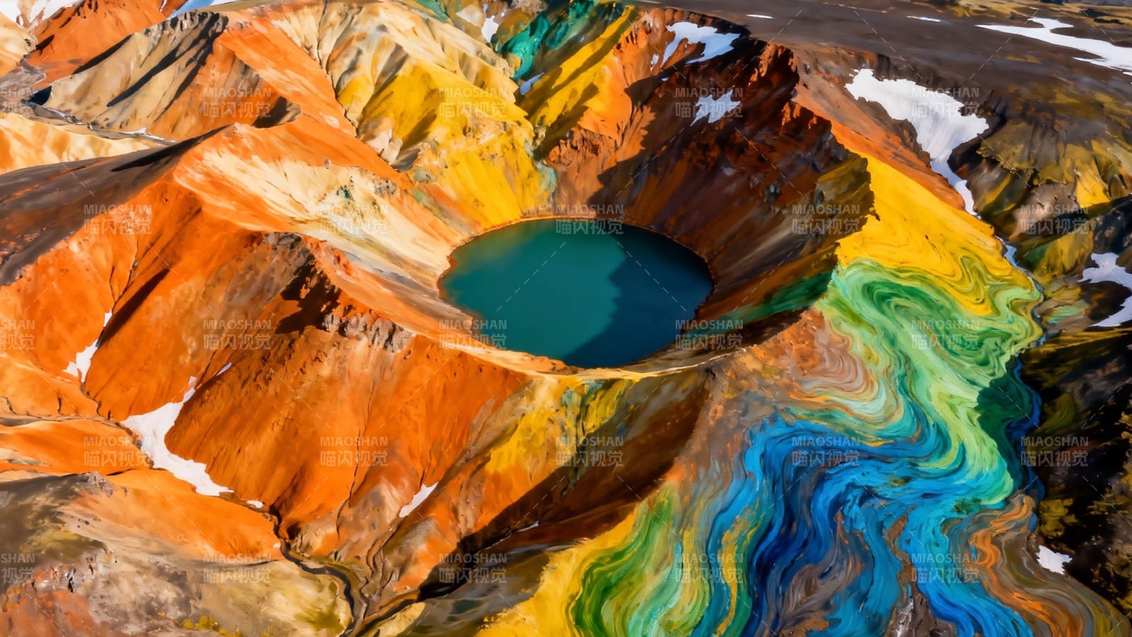 七彩火山口湖奇观图片