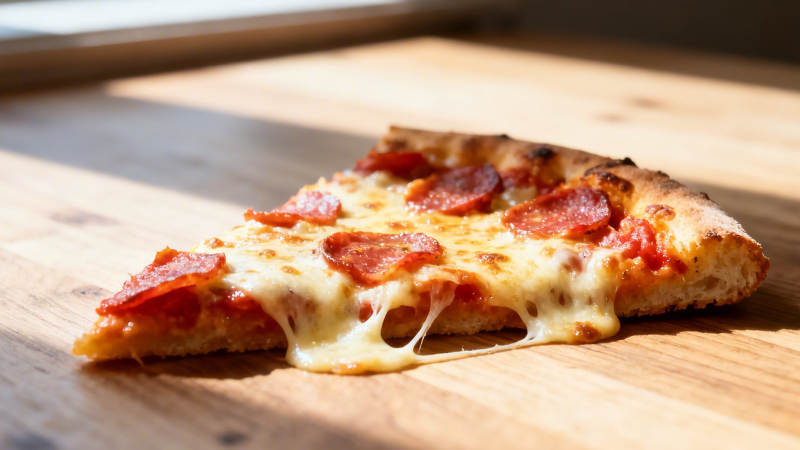 阳光下的拉丝披萨片图片