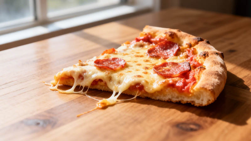 阳光下的芝士披萨 slice图片