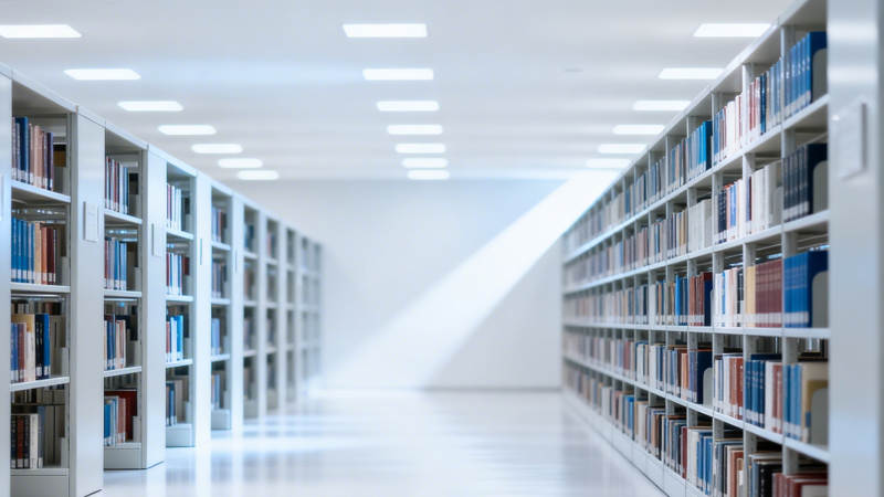 图书馆书架长廊静谧明亮图片