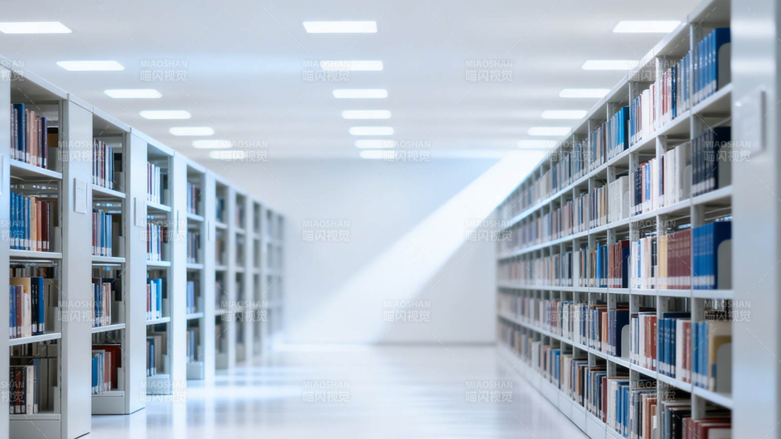 图书馆书架长廊静谧明亮图片