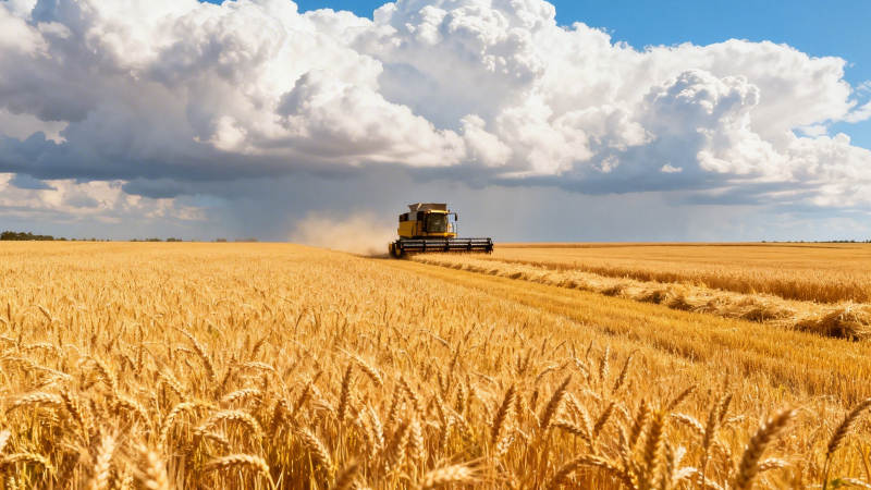 金黄麦田 收割机忙碌中图片