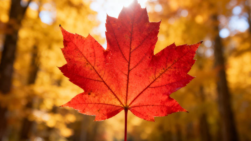 秋日红枫 暖阳映林间图片