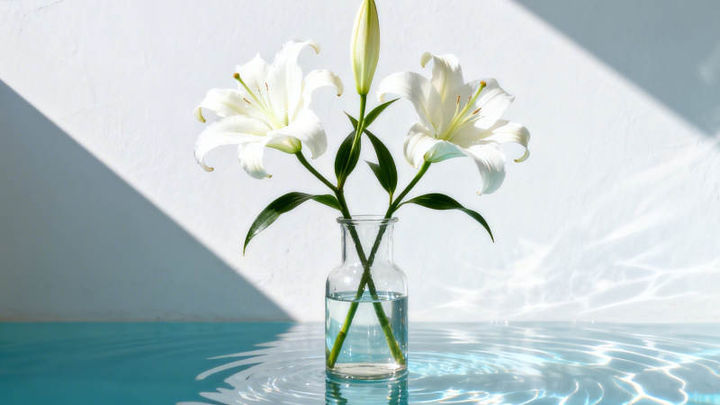 白百合映水 光影静谧美图片