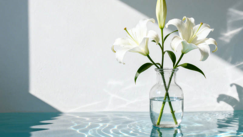 白百合静置水波光影中图片