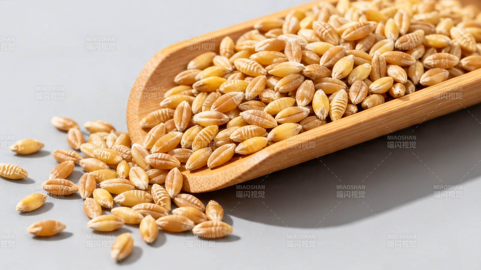 木勺盛麦粒 金黄饱满香图片