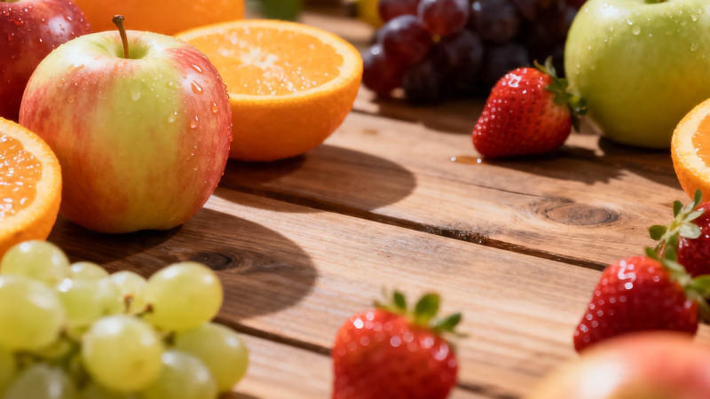 鲜果缤纷 木桌上的甜蜜盛宴图片