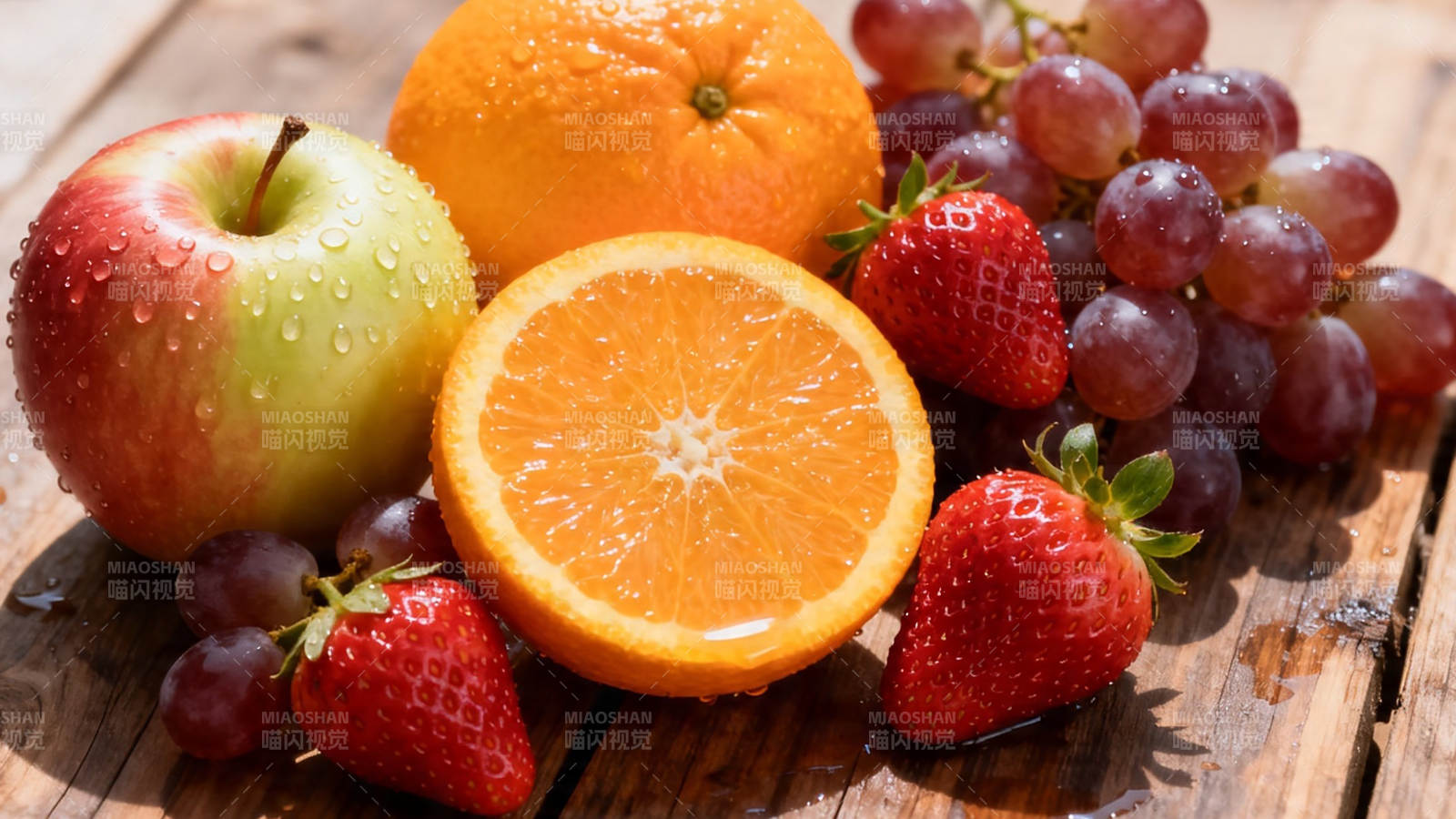 新鲜水果拼盘 苹果橙子草莓葡萄图片