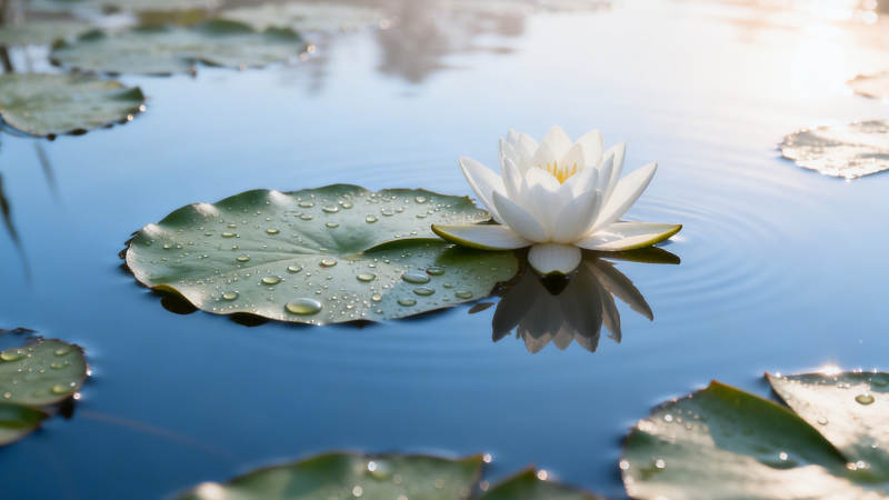 白莲静绽 水映清辉图片