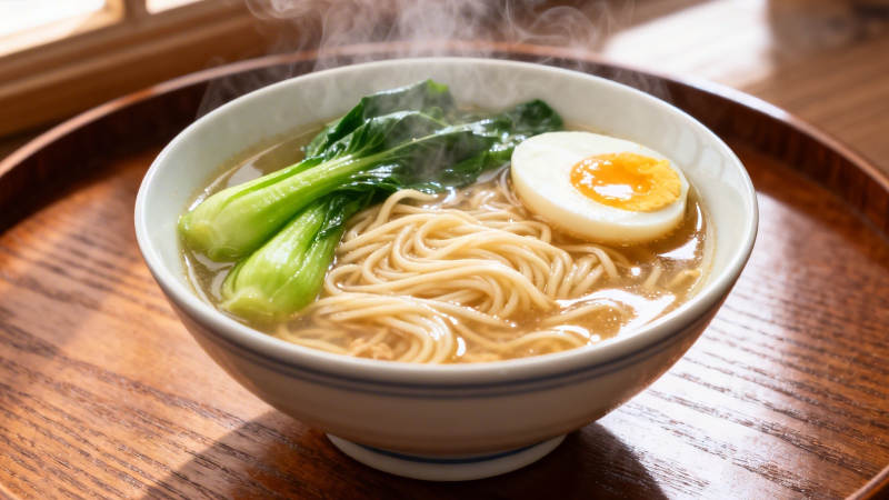 热汤面配青菜半颗蛋图片