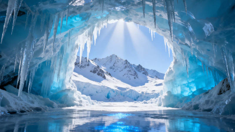 冰洞奇境 雪山映蓝光图片
