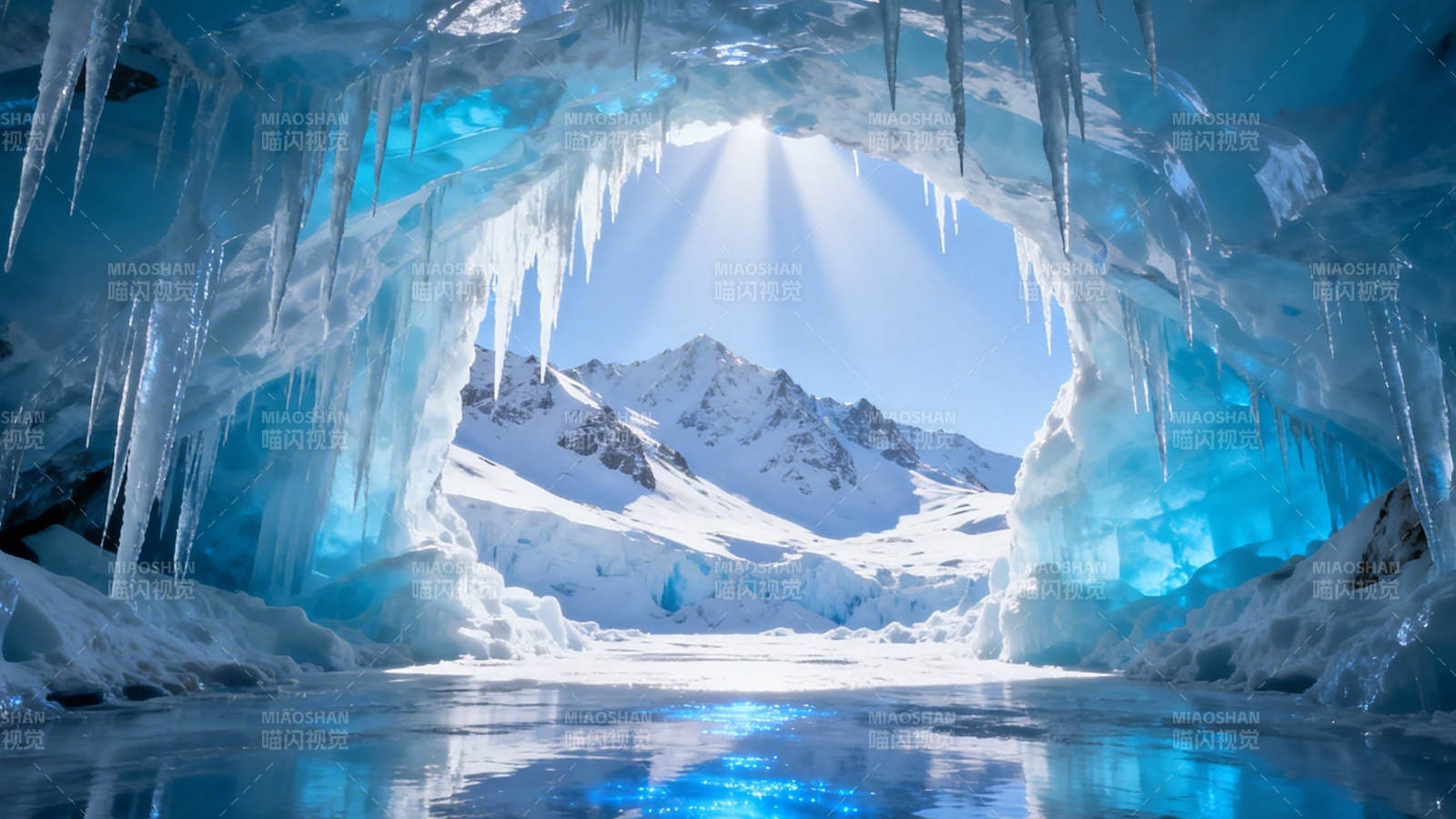冰洞奇境 雪山映蓝光图片